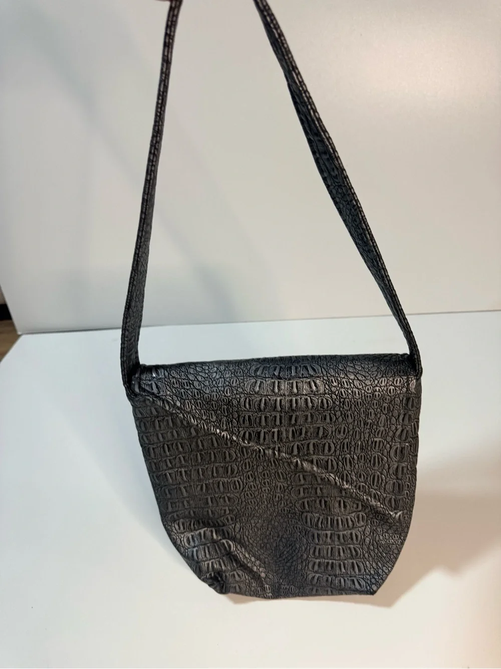 Black Crocodile Embossed Shoulder Bag Handbag